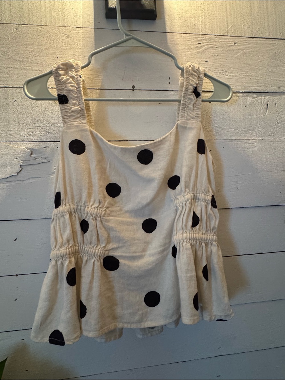 a new day Cream Tank Top with Black Polka Dots